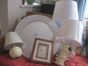 lamp shade, table lamps and mirror before